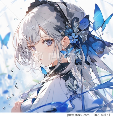 藍色的蝴蝶和女孩 107180161