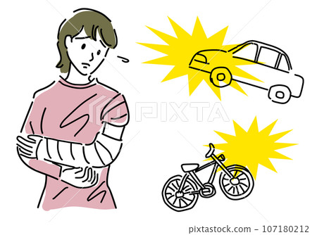 Simple line drawing illustration of a woman with a broken arm Simple line drawing illustration of a woman with a broken arm 107180212