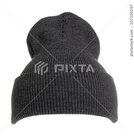 Grey knit cap isolated on white Grey knit cap isolated on white 107180297