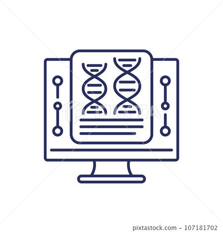 bioinformatics line icon with dna 107181702