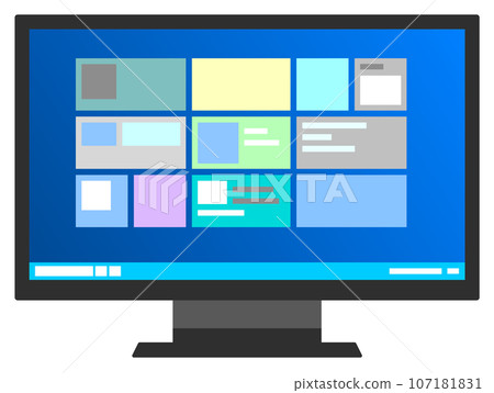 Illustration of icons displayed on the monitor used on a desktop computer Illustration of icons displayed on the monitor used on a desktop computer 107181831