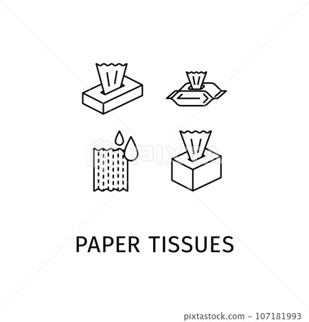 Paper Tissues Black Thin Line Icons Set Different Types Wet Wipe and Tissue Carton Pack. Vector illustration Paper Tissues Black Thin Line Icons Set Different Types Wet Wipe and Tissue Carton Pack. Vector illustration 107181993