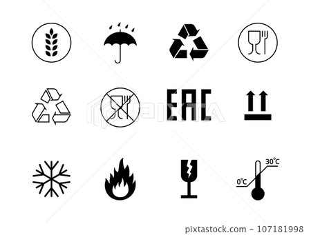 Packaging Symbols Black Thin Line Icons Set Include of Temperature, Fragile and Fire Signs. Vector illustration Packaging Symbols Black Thin Line Icons Set Include of Temperature, Fragile and Fire Signs. Vector illustration 107181998