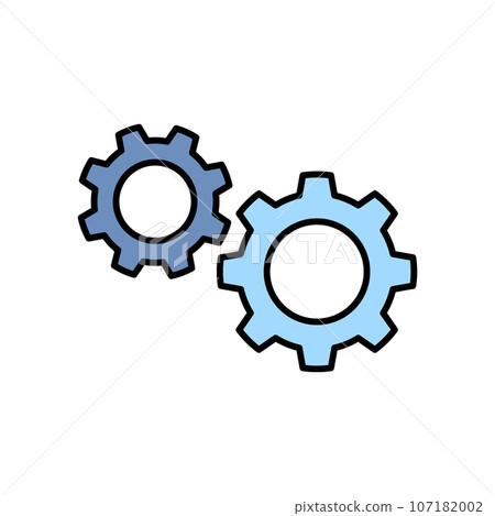 Gear Sign Thin Line Icon Transmission Gears Wheels Isolated on a White. Vector illustration of Wheel Mechanism Concept 107182002