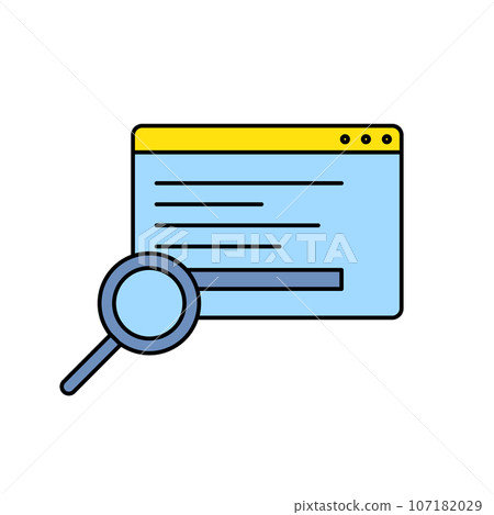 Browser Window Opened with Magnifier Search Concept Color Thin Line. Vector illustration of Website Screen Searching 107182029