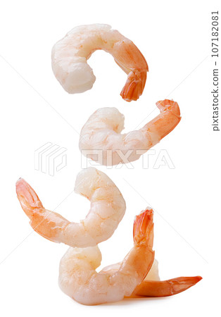 Cooked shrimp served on a pile close-up on a white. Isolated 107182081