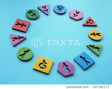 A circle of colorful figures as symbol diversity equity and inclusion. 107182171