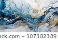 Elegant blue white and gold marble acrylic flow illustation, abstract background. Generavie AI 107182389