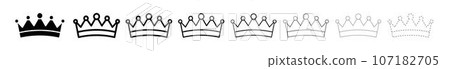 Set of Crown different line shapes, thin line design vector illustration 107182705