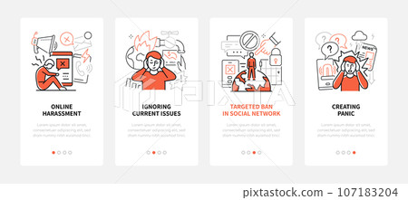 Social networks and emotions - line design style banners set 107183204