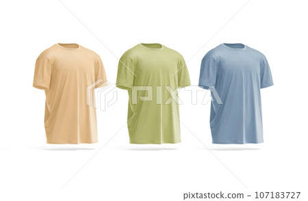 Blank colored oversize t-shirt mockup, side view Blank colored oversize t-shirt mockup, side view 107183727