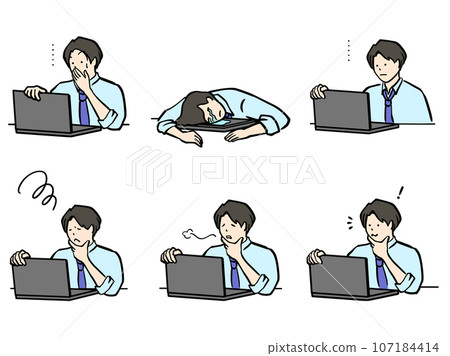 穿著西裝的男人使用電腦的日常生活套 穿著西裝的男人使用電腦的日常生活套 107184414