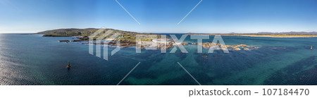 Aerial view of Cloughcorr beach on Arranmore Island in County Donegal, Republic of Ireland 107184470