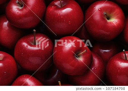 Close up of fresh red apples , top view, seamless pattern. Generative Ai 107184708