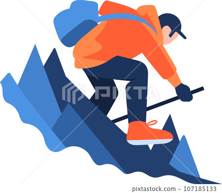 Hand Drawn Adventurous tourists climb mountains in flat style Hand Drawn Adventurous tourists climb mountains in flat style 107185133