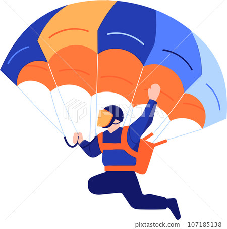 Hand Drawn adventurous traveler parachuting from the sky in flat style 107185138