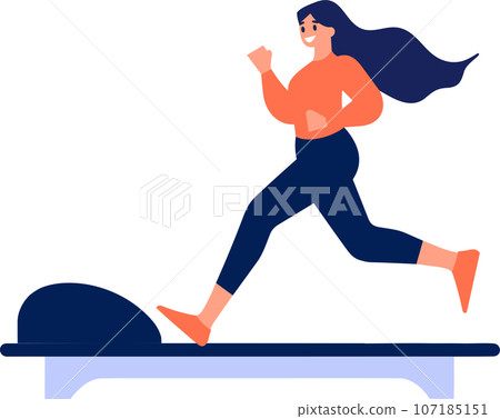 Hand Drawn Fitness girl is exercising on the treadmill in flat style Hand Drawn Fitness girl is exercising on the treadmill in flat style 107185151