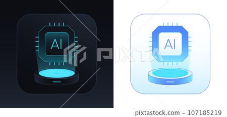 AI core processor. AI system integration in business processes. Artificial intelligence solution with smart algorithms for business task control, automate manage process and big data analysis. Vector 107185219