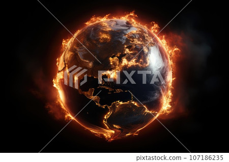 Burning planet. Global warming concept. American side of the globe. Burning planet. Global warming concept. American side of the globe. 107186235