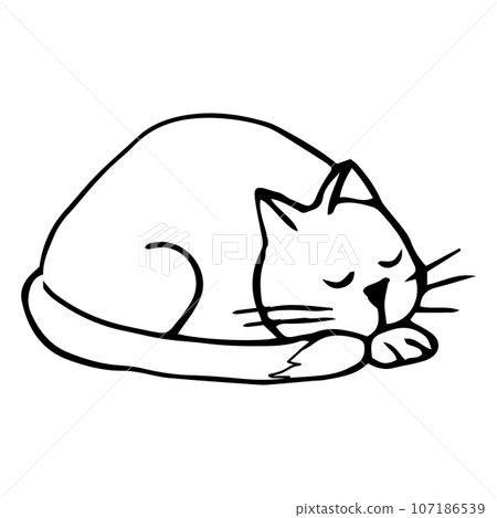 Cute cat, kitten in line doodle style emotional character isolated on white background. Comic Pet drawing. 107186539