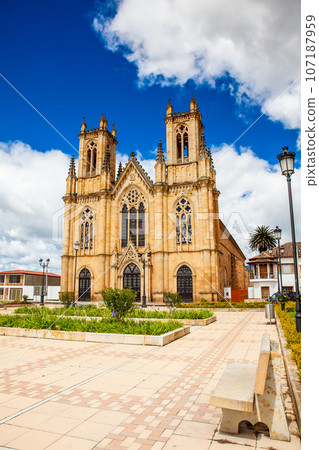 Historical Minor Basilica of Our Lady of the Snows at the central square of the small town of Firavitoba located in the region of Boyaca in Colombia Historical Minor Basilica of Our Lady of the Snows at the central square of the small town of Firavitoba located in the region of Boyaca in Colombia 107187959