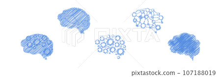 Human Brain Blue Icon and Drawn Symbol Vector Set 107188019