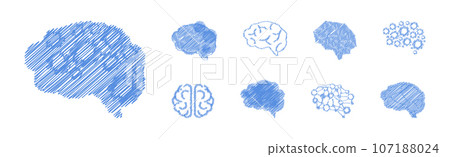Human Brain Blue Icon and Drawn Symbol Vector Set Human Brain Blue Icon and Drawn Symbol Vector Set 107188024