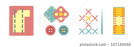 Sewing Tools and Object Flat Icon Vector Set 107188080