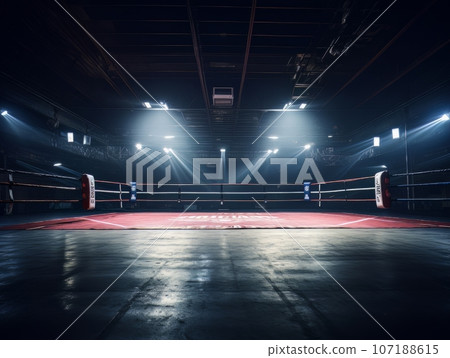 Epic empty boxing ring in the spotlight on the fight night AI Epic empty boxing ring in the spotlight on the fight night AI 107188615