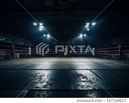 Epic empty boxing ring in the spotlight on the fight night AI Epic empty boxing ring in the spotlight on the fight night AI 107188627