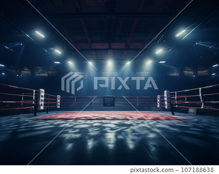 Epic empty boxing ring in the spotlight on the fight night AI Epic empty boxing ring in the spotlight on the fight night AI 107188638