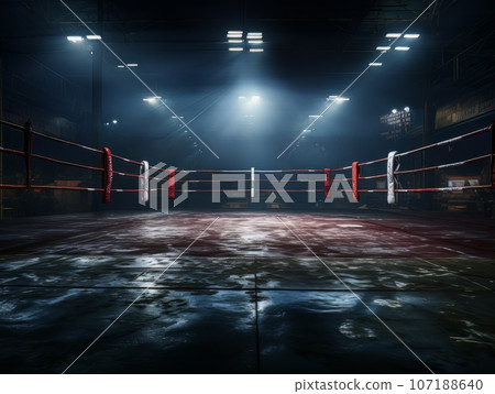 Epic empty boxing ring in the spotlight on the fight night AI 107188640
