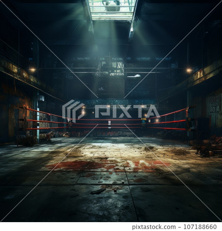 Epic empty boxing ring in the spotlight on the fight night AI Epic empty boxing ring in the spotlight on the fight night AI 107188660