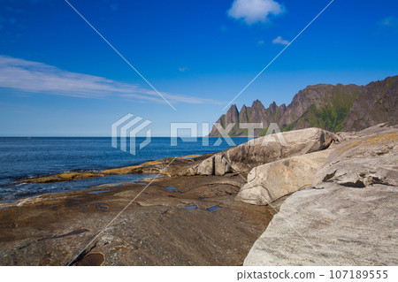 Sunny day on the coast on Senja island,Norway 107189555