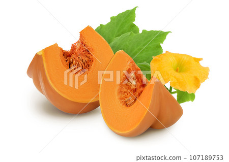 Fresh orange pumpkin isolated on white background with clipping path and full depth of field 107189753