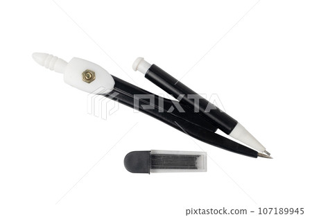 Compass Drawing Tool Isolated, Black Plastic School Stationery, School Circulus, Mathematical Tool 107189945
