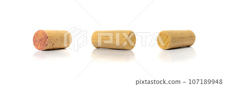 Used Wine Corks Isolated, Naturel Cork Stopper, Eco Cork Cap on White Background Used Wine Corks Isolated, Naturel Cork Stopper, Eco Cork Cap on White Background 107189948
