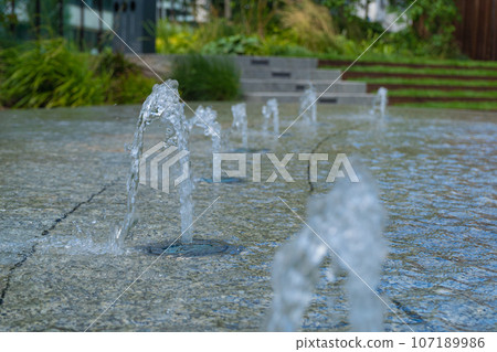 Fountain Water Texture Background, Falling Fresh Fountain Jets, Waterfall Splash Pattern, Summer Park 107189986