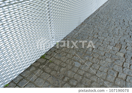 Old Stone Pavement Texture Background, Granite Cobblestone Road Pattern, Vintage Block Sidewalk 107190078