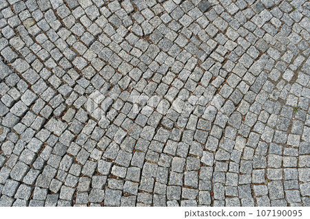 Old Stone Pavement Texture Background, Granite Cobblestone Road Pattern, Vintage Block Sidewalk 107190095