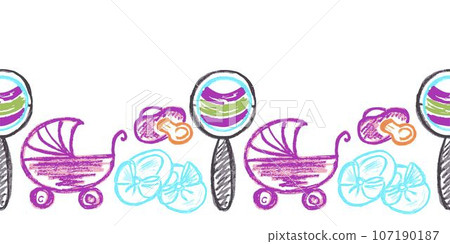 Cute seamless border. Drawings with wax crayons. Design for paper, fabric, interior decor and other use Cute seamless border. Drawings with wax crayons. Design for paper, fabric, interior decor and other use 107190187