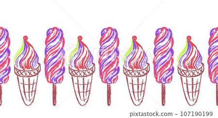 Cute seamless border. Drawings with wax crayons. Design for paper, fabric, interior decor and other use 107190199