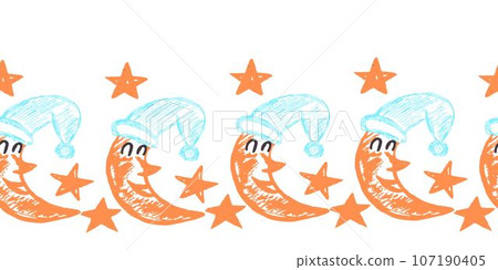 Cute seamless border. Drawings with wax crayons. Design for paper, fabric, interior decor and other use Cute seamless border. Drawings with wax crayons. Design for paper, fabric, interior decor and other use 107190405
