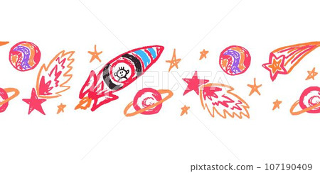 Cute seamless border. Drawings with wax crayons. Design for paper, fabric, interior decor and other use Cute seamless border. Drawings with wax crayons. Design for paper, fabric, interior decor and other use 107190409