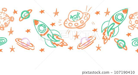 Cute seamless border. Drawings with wax crayons. Design for paper, fabric, interior decor and other use Cute seamless border. Drawings with wax crayons. Design for paper, fabric, interior decor and other use 107190410