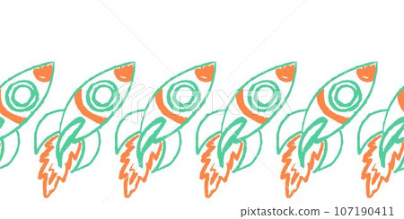 Cute seamless border. Drawings with wax crayons. Design for paper, fabric, interior decor and other use 107190411