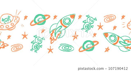 Cute seamless border. Drawings with wax crayons. Design for paper, fabric, interior decor and other use Cute seamless border. Drawings with wax crayons. Design for paper, fabric, interior decor and other use 107190412