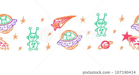 Cute seamless border. Drawings with wax crayons. Design for paper, fabric, interior decor and other use Cute seamless border. Drawings with wax crayons. Design for paper, fabric, interior decor and other use 107190414
