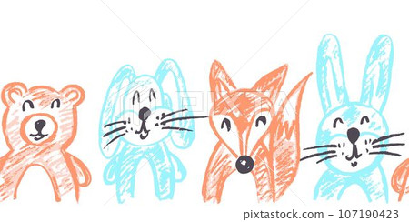 Cute seamless border. Drawings with wax crayons. Design for paper, fabric, interior decor and other use 107190423