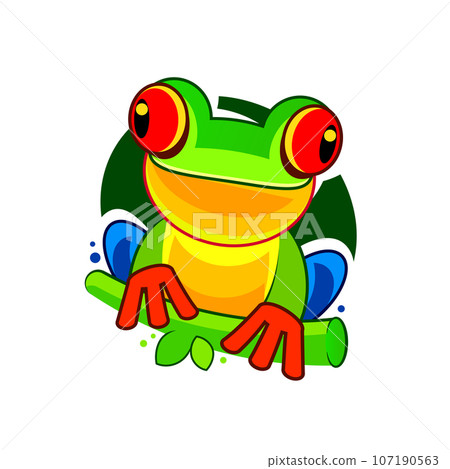 Cute green frog cartoon character isolated on background 107190563